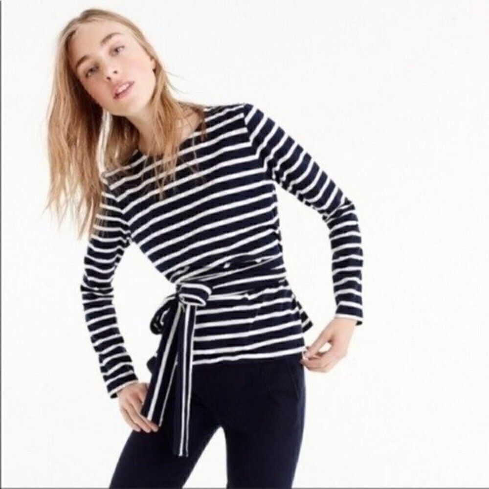 NWT!!! J Crew womans sweatshirt size Large BoxSbelted long sleeve striped
